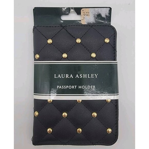 NEW Laura Ashley Wallet Black Studded Quilted Travel Passport Holder NWT‎ - Picture 1 of 7